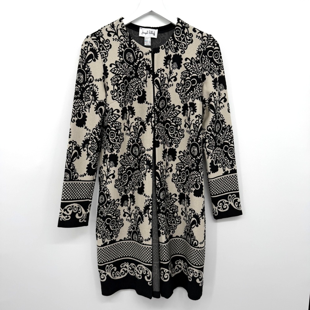 Joseph Ribkoff Duster Cardigan Jacket Size 4 Stretch Knit Baroque Quiet Luxury S